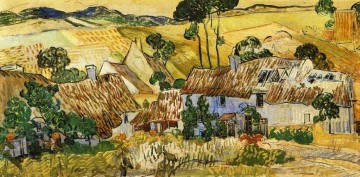 Casas con techo de paja contra una colina Vincent van Gogh Pinturas al óleo